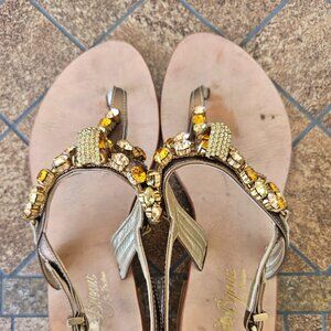 Capri Bijoux In Positano Bronze Jeweled Sandals Made in Italy Size 6
